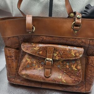 Floral Brown Leather Tote Bag